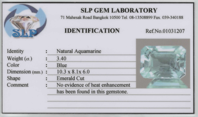 3.40 ct CERTIFIED Octagon Faceted Medium Blue Aquamarine